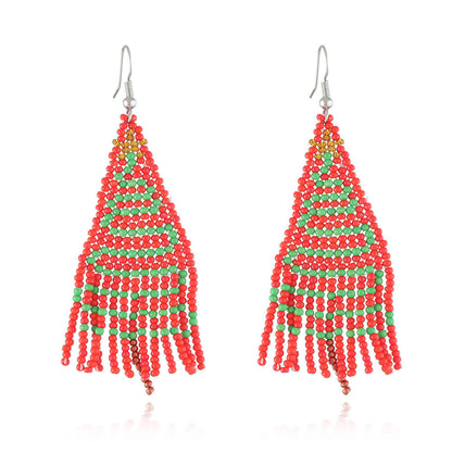 Christmas Tassel Earrings Handwoven Christmas Tree Santa Claus Bead Earrings