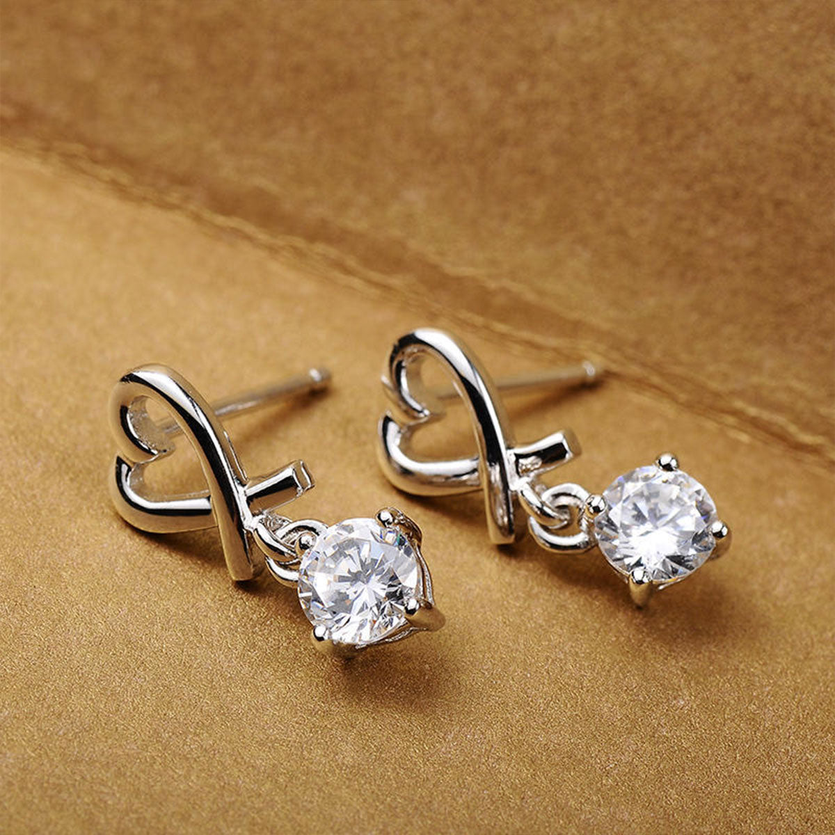 White Gold Hollow Heart Shape Drop Earrings