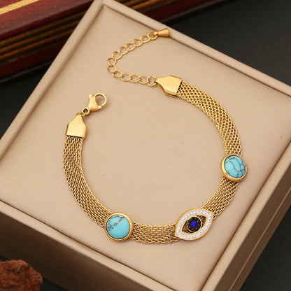 Hollow Evil Eye Cuban Link Bracelet Necklace & Earrings