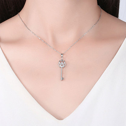 White Gold Crown Key Shape Beating Heart Mossanite Pendant