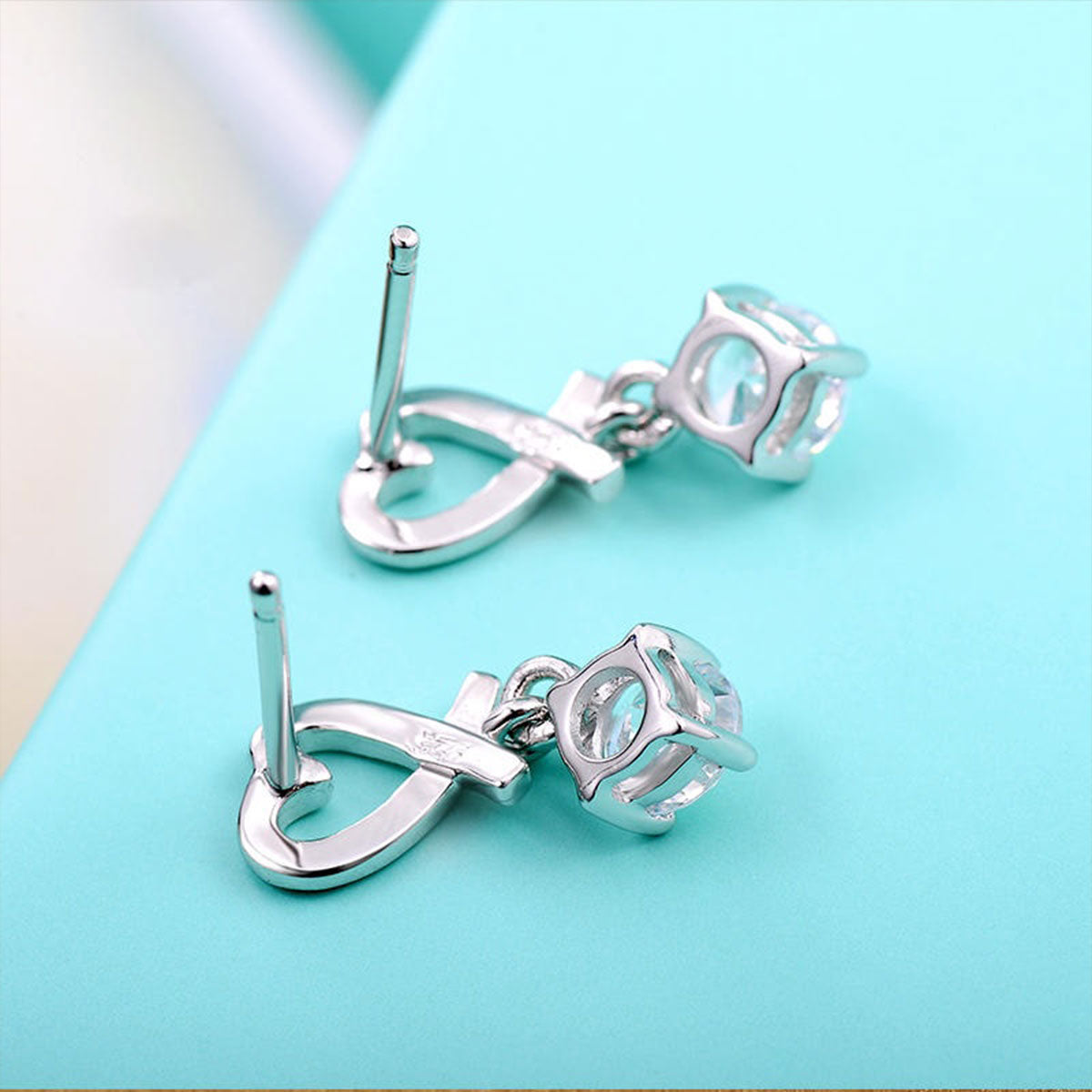 White Gold Hollow Heart Shape Drop Earrings