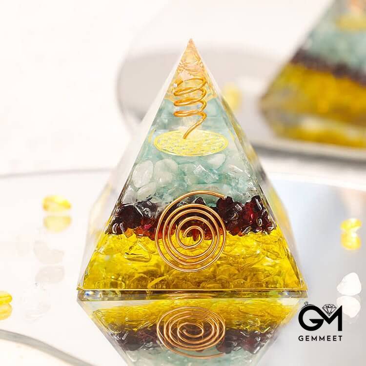 Clear Crystal Pillar Flower Of Life Orgone Pyramid