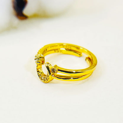 Golden Double Layer Blue.Zircon Moon And Star Ring