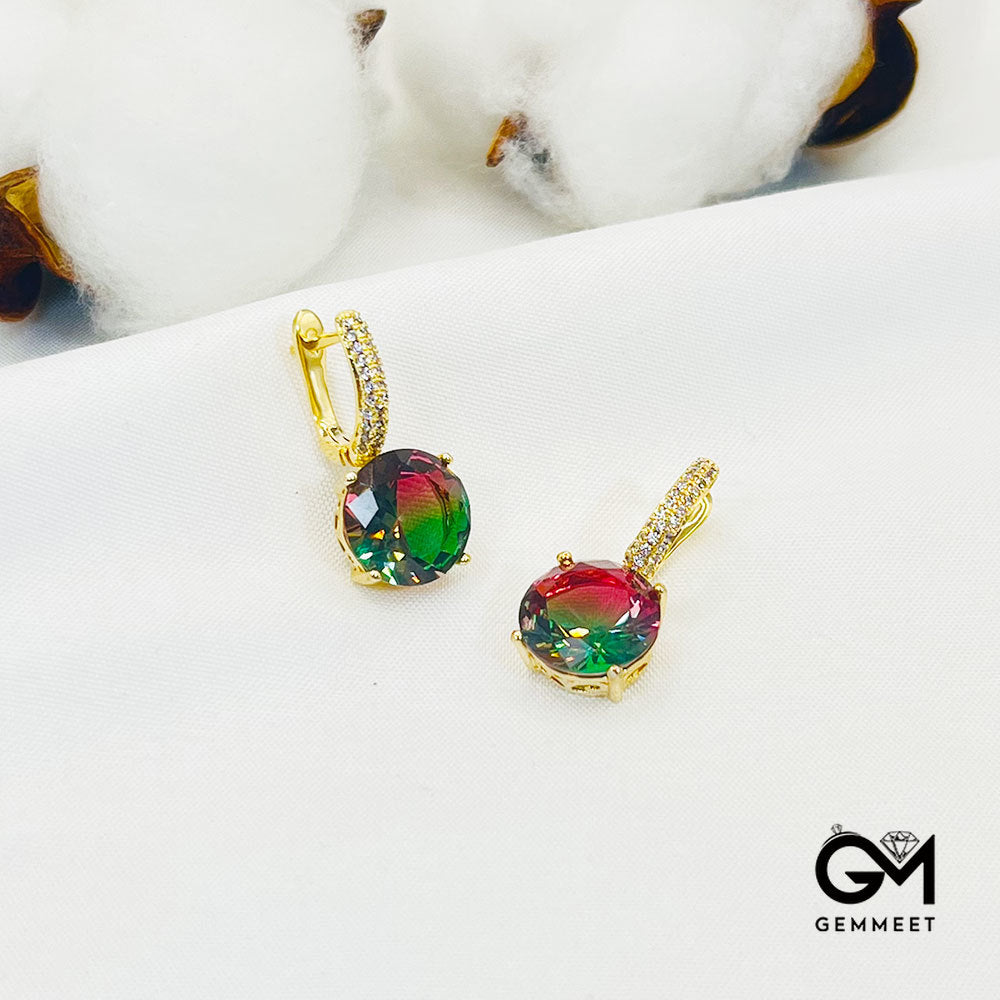 Red-Green Gradient Round Stone Earrings