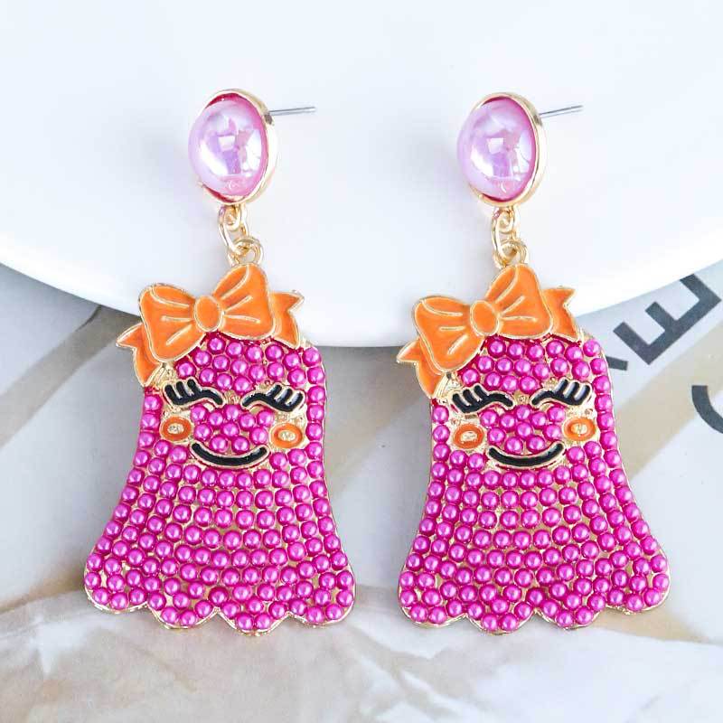 Halloween Funny Cute Bow Knot Ghost Bead Earrings