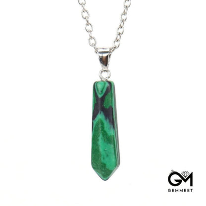 Malachite Hexagon Pointy Pyramid Yoga Pendant Necklace