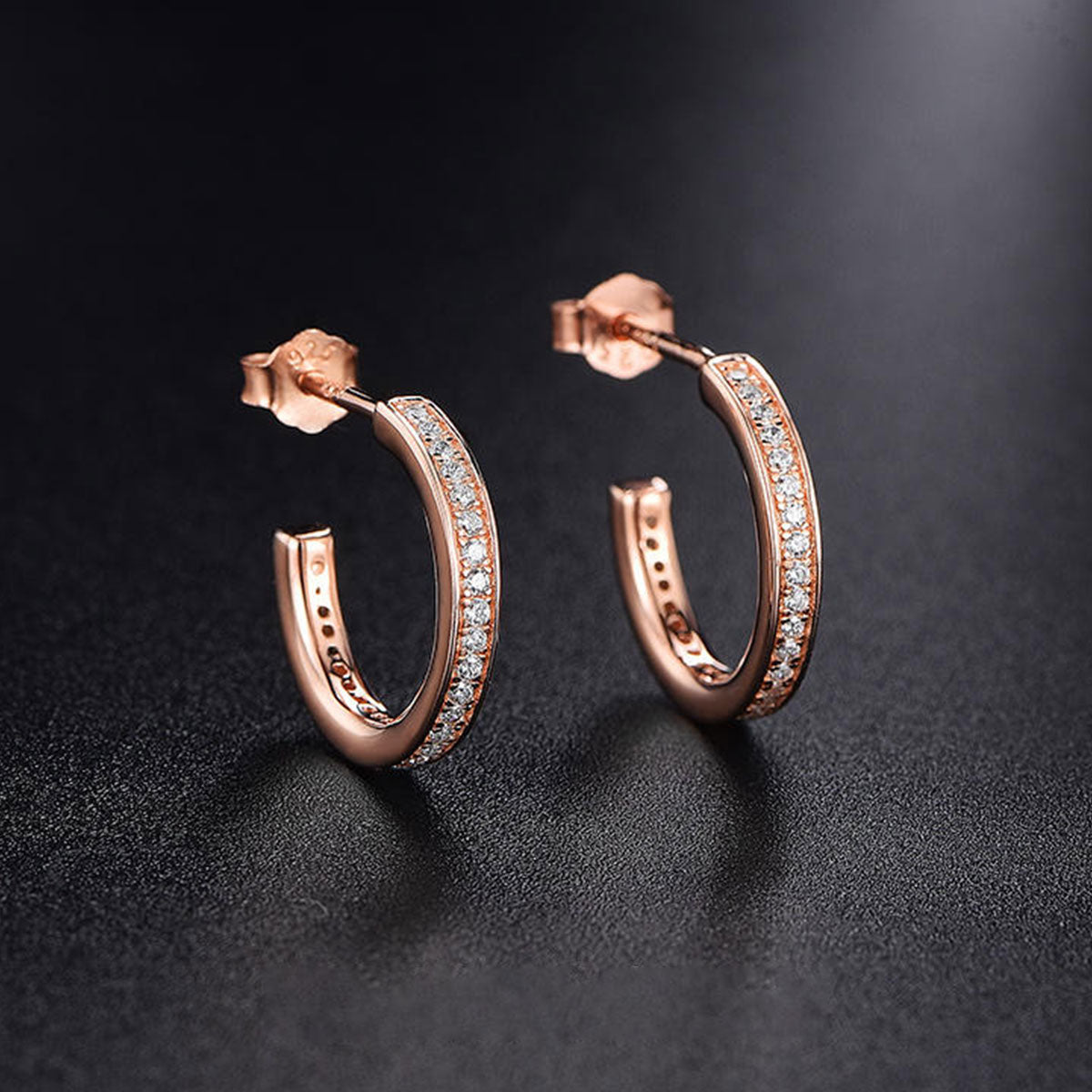 Rose Gold Chanel Setting Full Stones Huggie Hoop Earrings