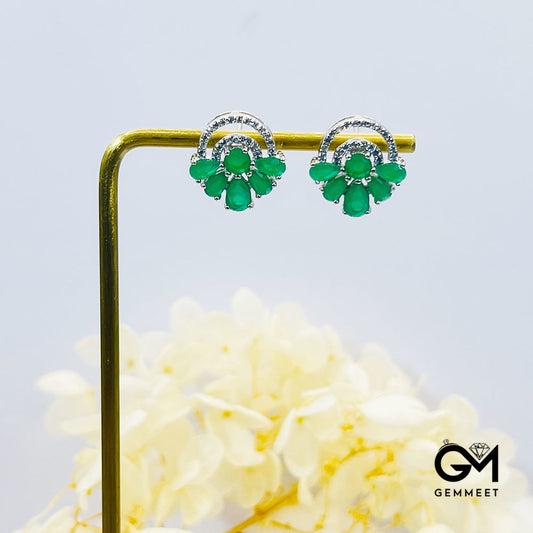 Hollow Round Leaf-Shaped Green Stone Earrings