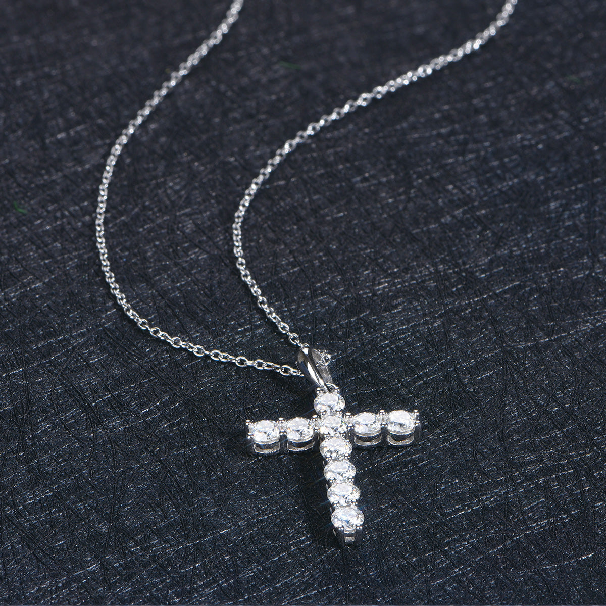 Sterling Silver Tennis Cross Pendant with Round Brilliant Cut Stones