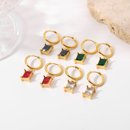 Rectangle Color Stone Dangle Earrings