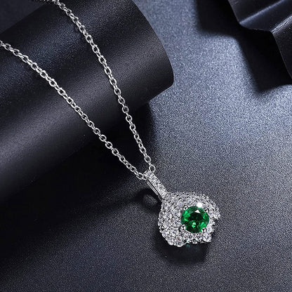 White Gold Helmet Shape Emerald Pendant Chain