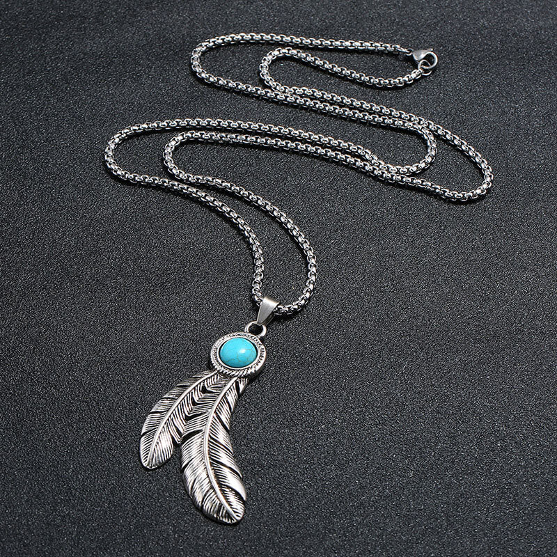 Turquoise Necklace Simple and Versatile Eagle Feather Pendant