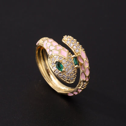 Gold Plated Vintage Green Eye Snake Ring