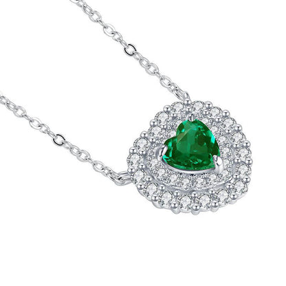 White Gold Heart Shape Double Halo Emerald Chain