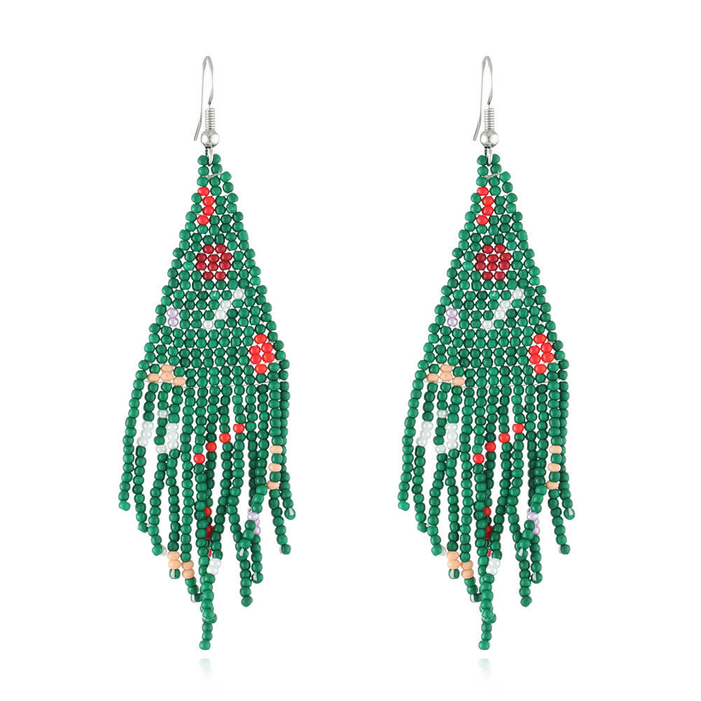 Christmas Tassel Earrings Handwoven Christmas Tree Santa Claus Bead Earrings