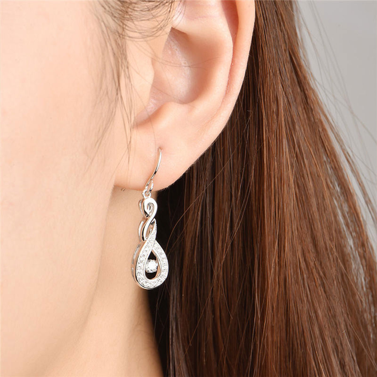 White Gold Twist Circle Full Stones Beating Shinny Dangle Earrings