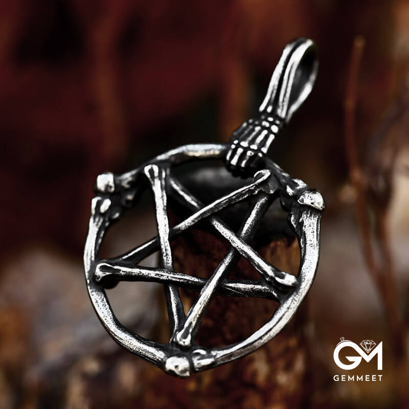 Five-pointed Stainless Steel Skeleton Bone Pendant