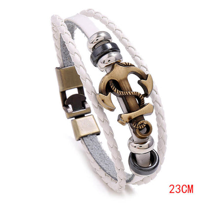 Retro Simple Multi-layer Braided Anchor Leather Fashion Bracelet