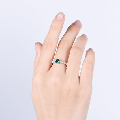 White Gold Round Cut Emerald Adjustable Ring