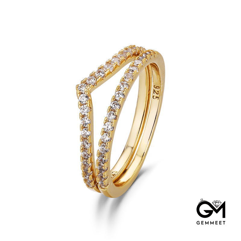 Gold-plated Zircon V-shaped Wedding Ring