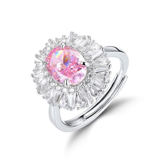 White Gold Emerald Cut Stones Pink Gem Halo Ring