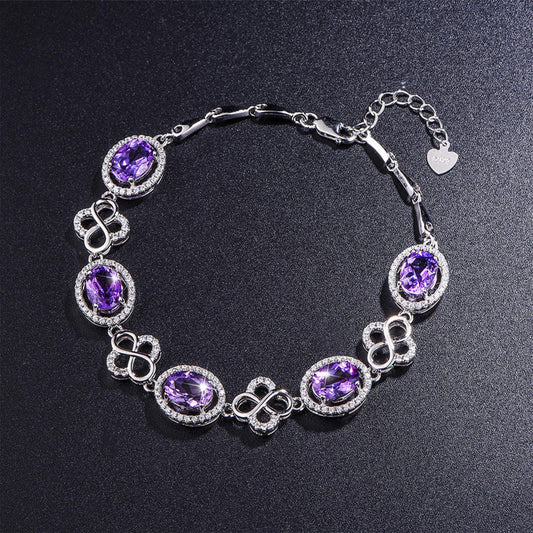 White Gold Flower Shape Olive Amethyst Stones Bracelet