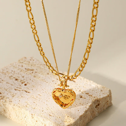 Golden Heart Shape Flower Totem Pendant Necklace