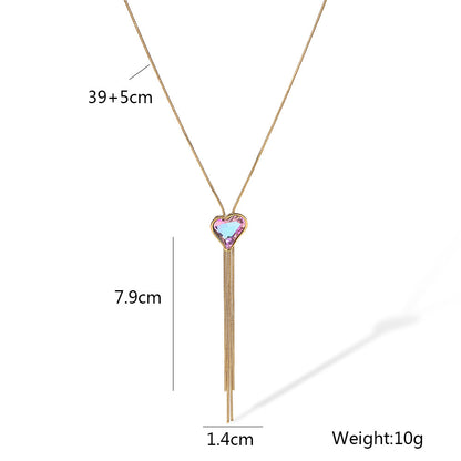 Simple Heart & Square Tassel Pendant Necklace