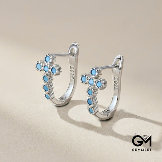 S925  Blue White Zircon Small Cross Earrings