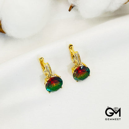 Red-Green Gradient Round Stone Earrings