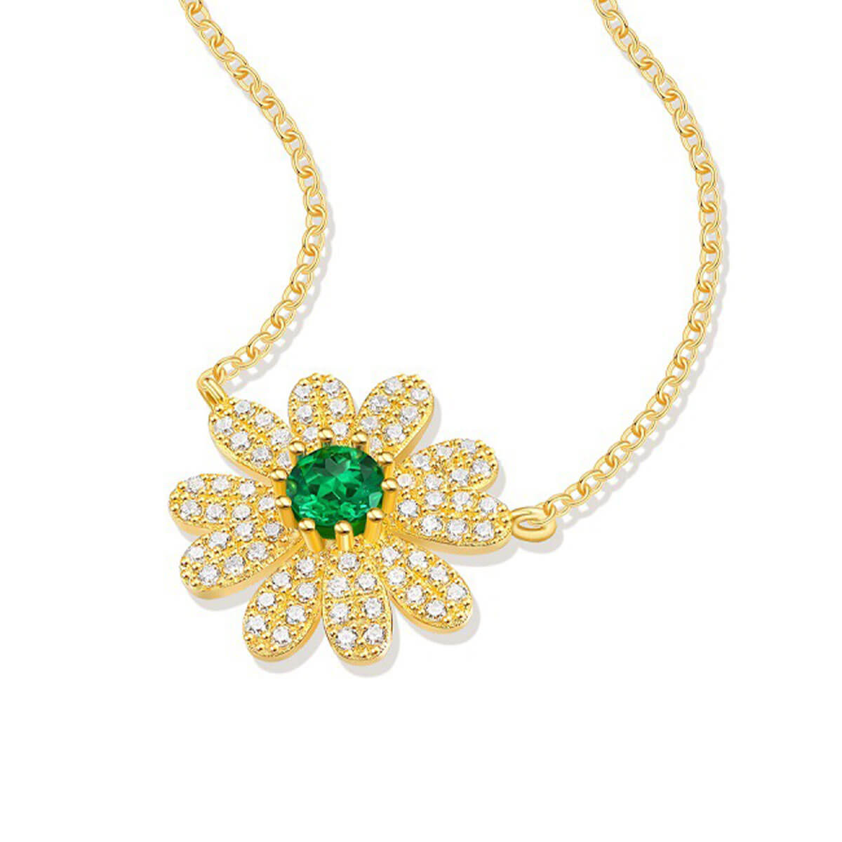 Golden Big.Flower Shape Emerald Full Stones Chain