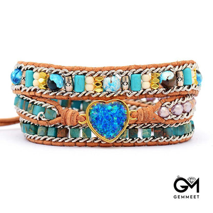 Love Color Blue Opal Cowhide Braided Bracelet