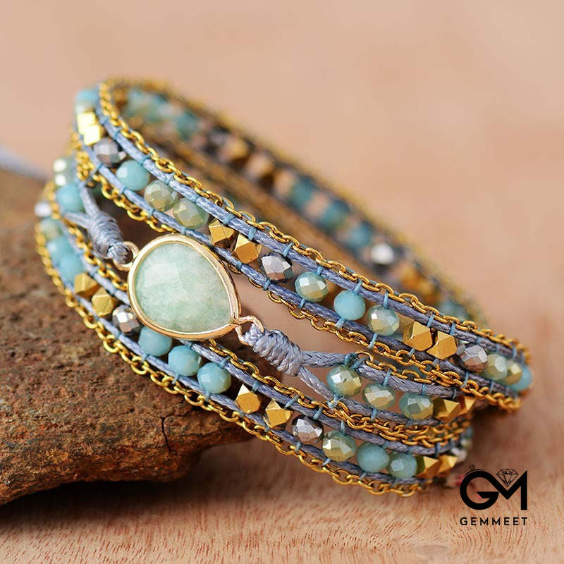 Amazonite Crystal Multi-Layered Braided Bracelet