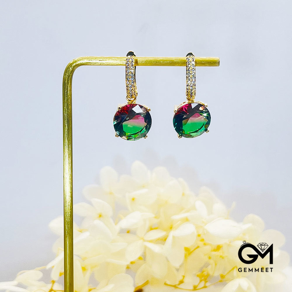 Red-Green Gradient Round Stone Earrings