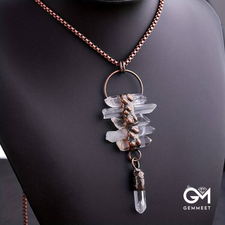 Irregular Clear Quartz Six-Piece Tassel Gemstone Necklace