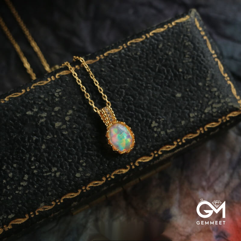 Light Luxury Vintage Opal Ring Necklace