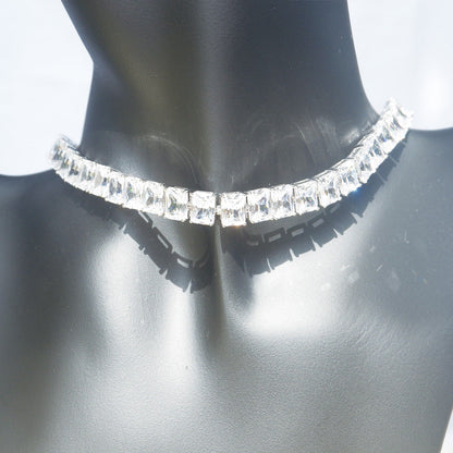 White Gold Tennis Square Shinny Stones Necklace