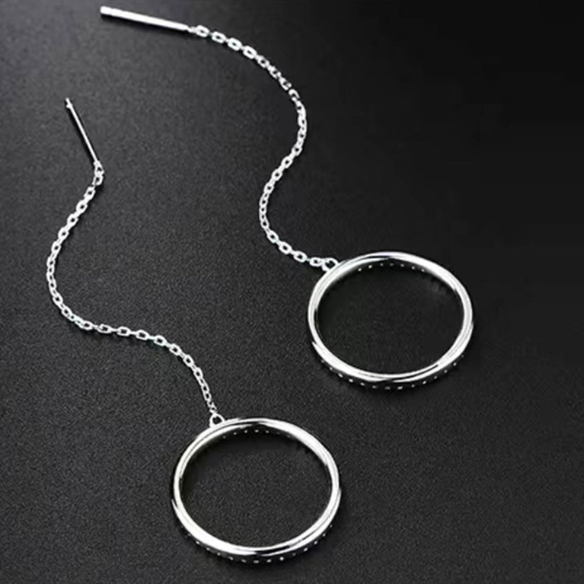 White Gold Chain Big Hoop Full Stones Drop Earrings