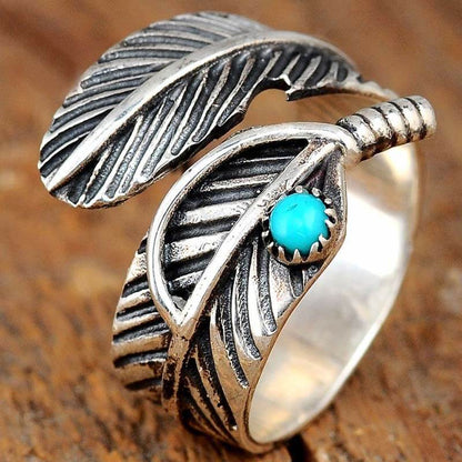 Retro Turquoise Feather Jewelry Ring