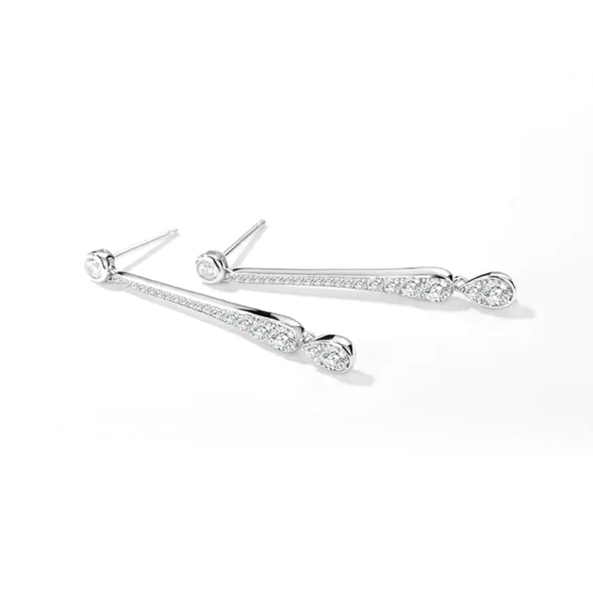 White Gold Full Stones Stick & Drip Drop Earrings