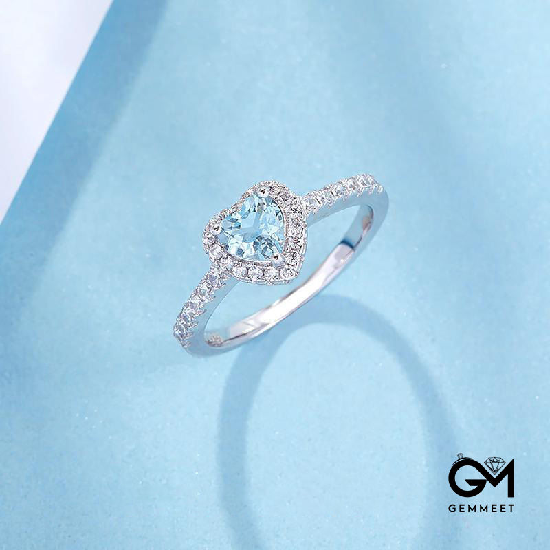 Simple Aquamarine Heart Zircon Ring