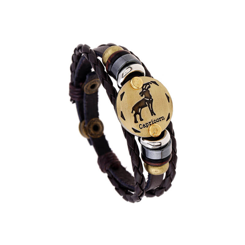 Hand Beaded Zodiac Cowhide Braided Adjustable Fashion Leather Bracelet