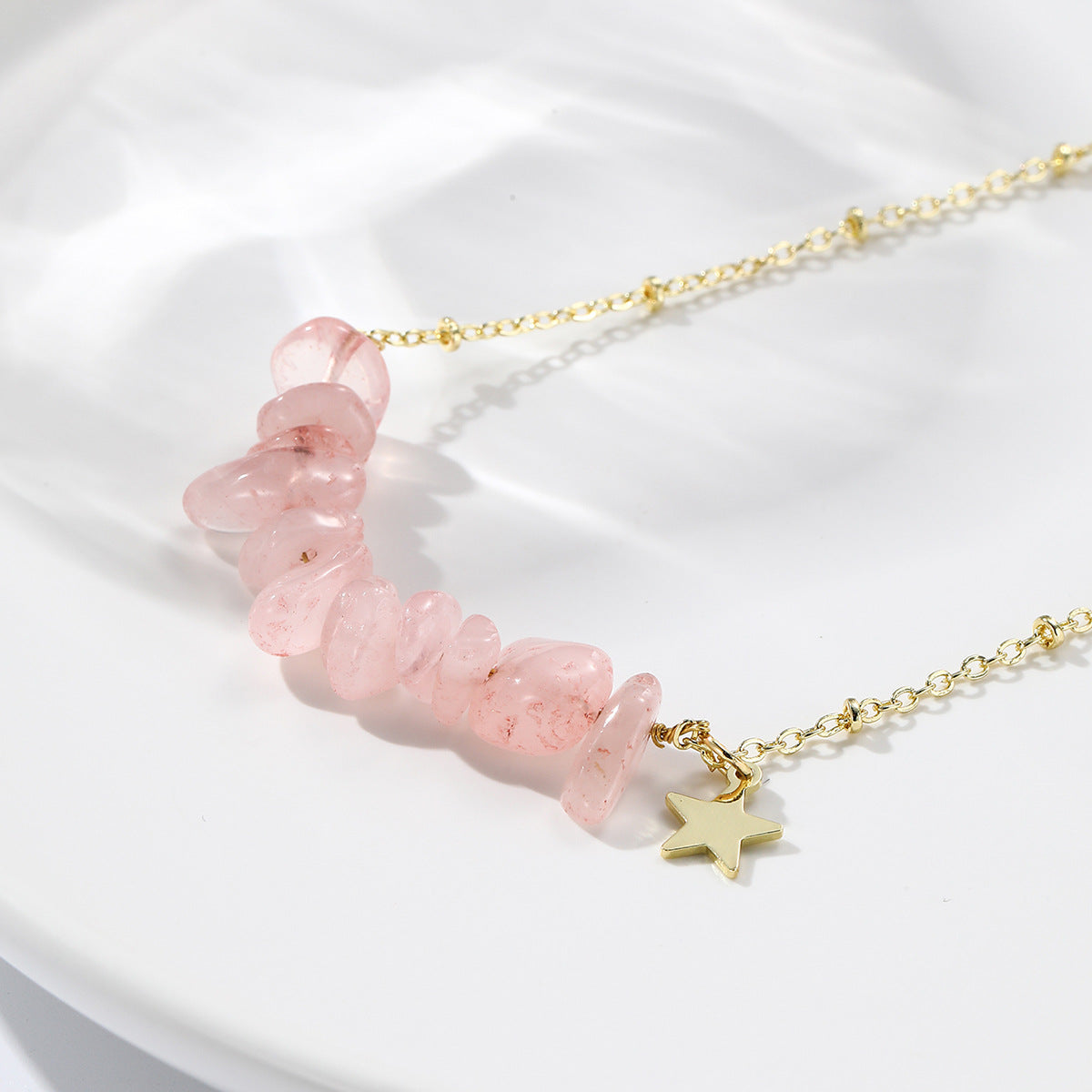 Irregular Pink Stones Link Chain Necklace