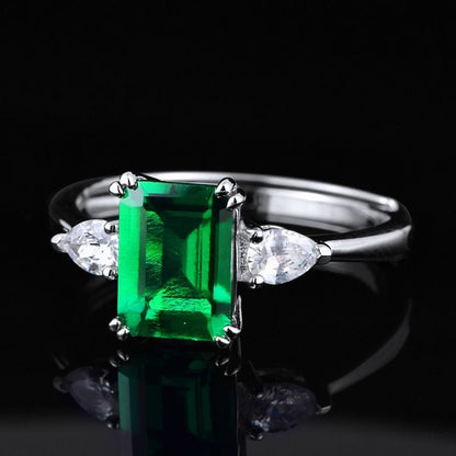 White Gold Square Emerald Adjustable Ring