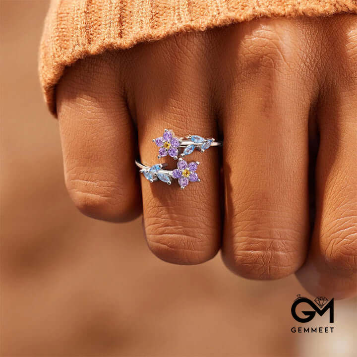 "Forget me nots" - Exquisite Sparkling Colorful Zircon Fower Ring