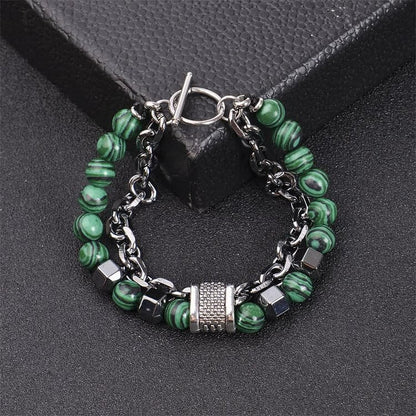 8mm Malachite Stone Titanium Chain Bracelet