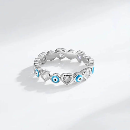 925 Sterling Silver Heart White Zircon Evil Eye Ring