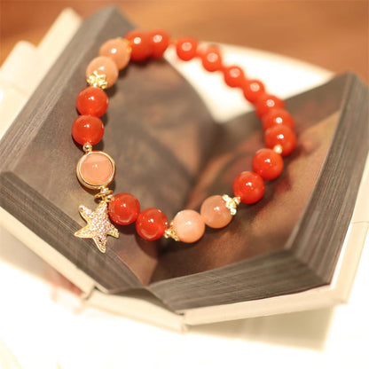 Peach Moonstone Red Agate Crystal Star Wealth Bracelet