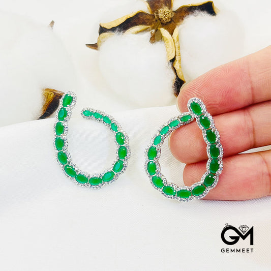 Horseshoe Setting Green Stones Earrings