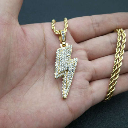 HIPHOP Jewelry Gold Plated Zircon Lightning Pendant